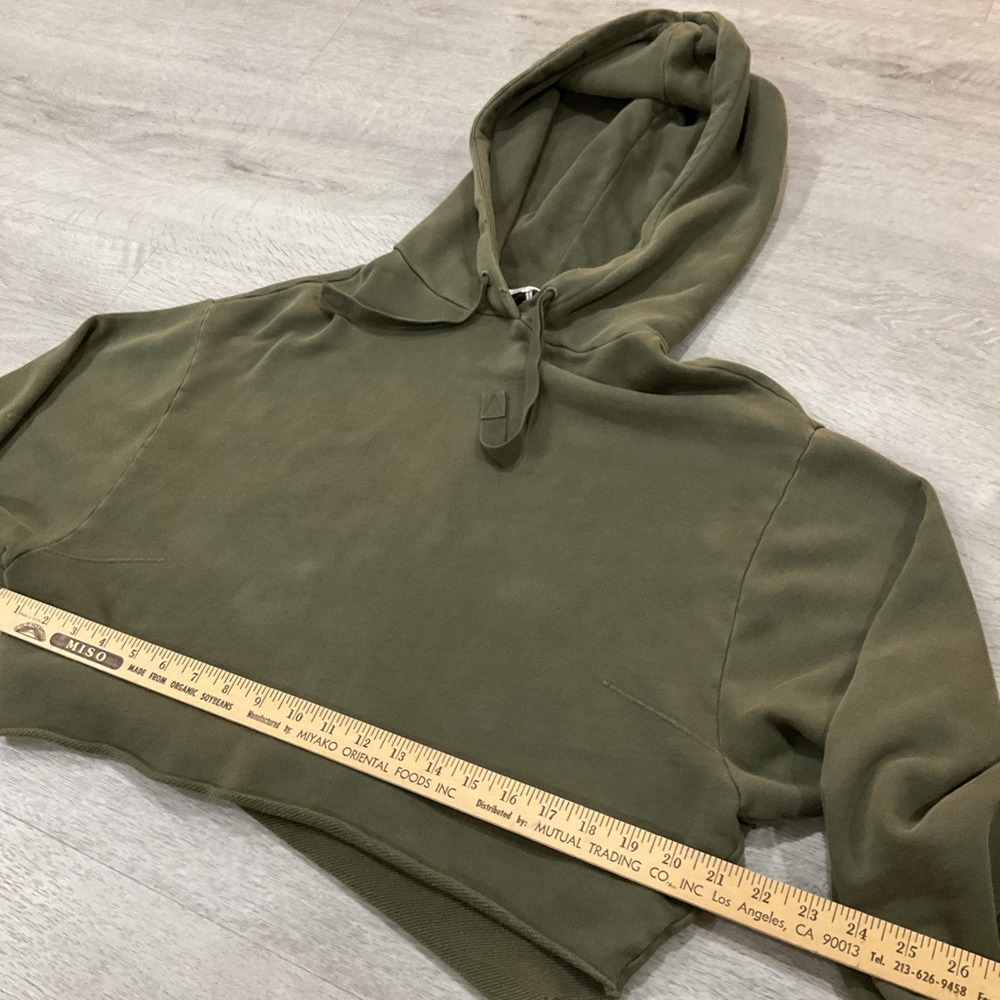 Frame Olive Green Cropped Hoodie with Drawstring Hood Sweatshirt Large - Picture 5 of 6
